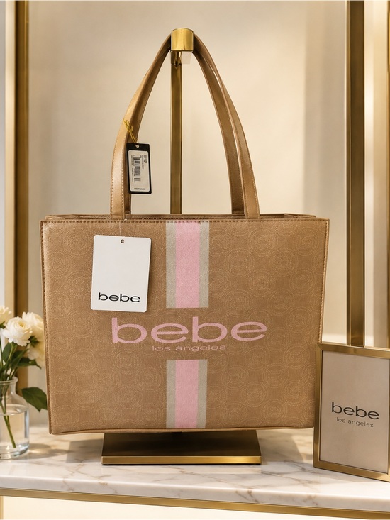 bebe Handbags - *ON HOLD* -bebe Tan Tote with Pink & Cream - NWT